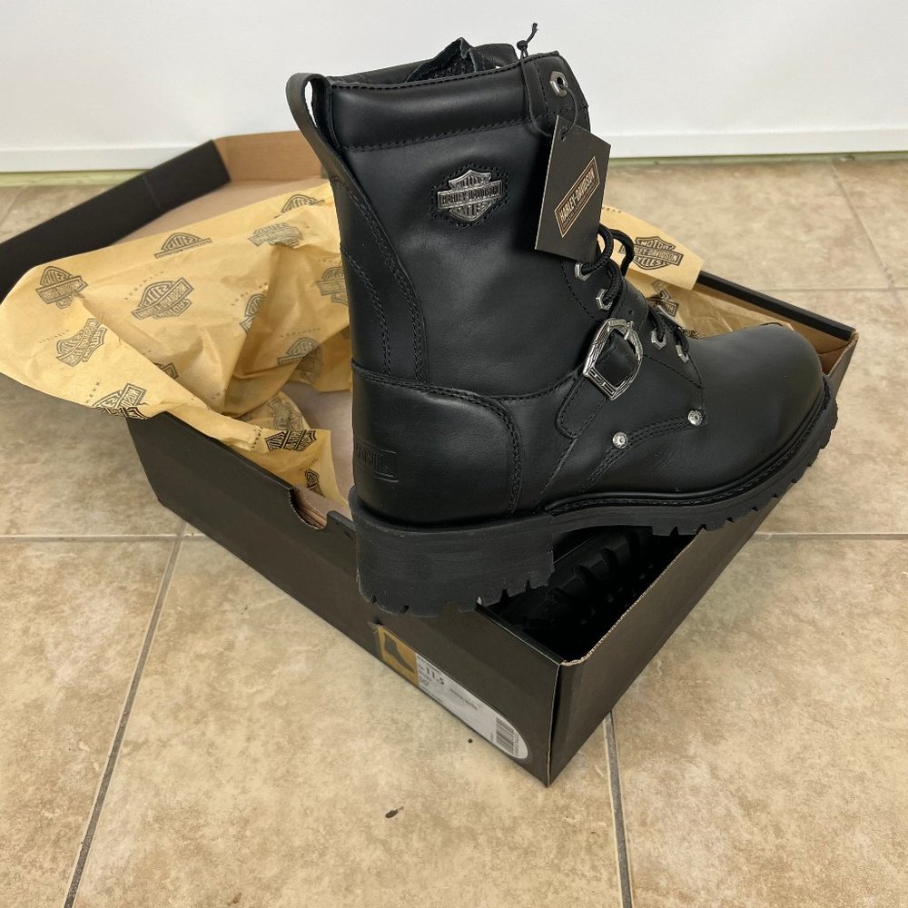 Harley Davidson Mens Black 100% Leather Motorcycle Boots New in Box - Picture 3 of 7